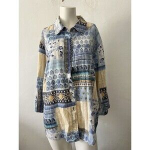 LEMON GRASS blouse 1x Blue Floral Boho Cottage Core Fairy Romantic Cotton Rustic